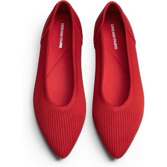 Shoes - Women's Red Knit Ballet Pointed Toe Breathable Casual Classic Dressy Flats